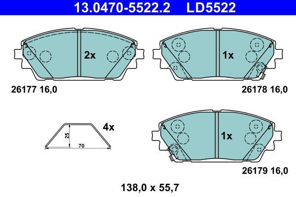 Jeu de 4 plaquettes de frein ATE ref. 13.0470-5522.2