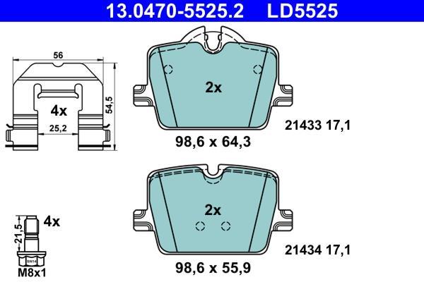 Jeu de 4 plaquettes de frein ATE ref. 13.0470-5525.2