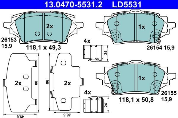 Jogo de 4 pastilhas de travão ATE ref. 13.0470-5531.2