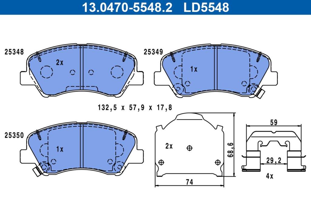 Jeu de 4 plaquettes de frein ATE ref. 13.0470-5548.2