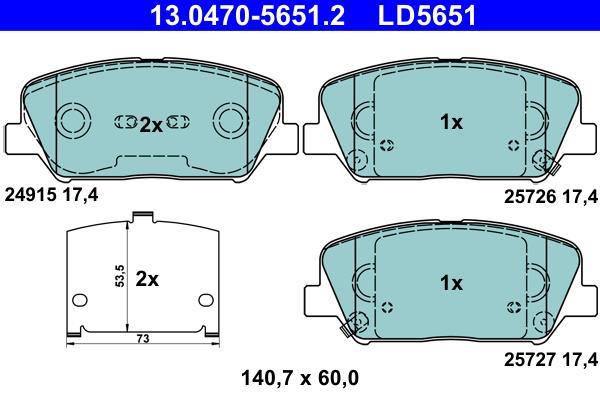 Jeu de 4 plaquettes de frein ATE ref. 13.0470-5651.2