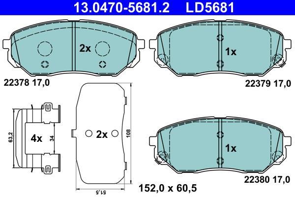 Jeu de 4 plaquettes de frein ATE ref. 13.0470-5681.2