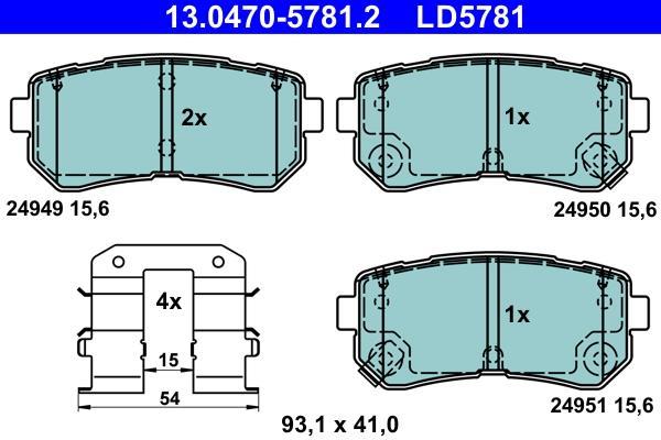 Jeu de 4 plaquettes de frein ATE ref. 13.0470-5781.2