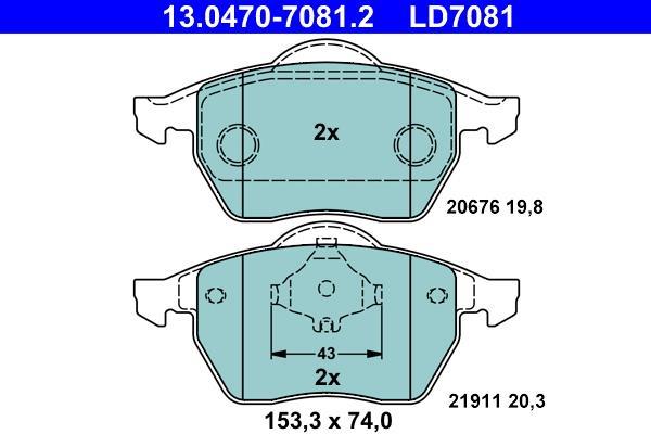Jeu de 4 plaquettes de frein ATE ref. 13.0470-7081.2