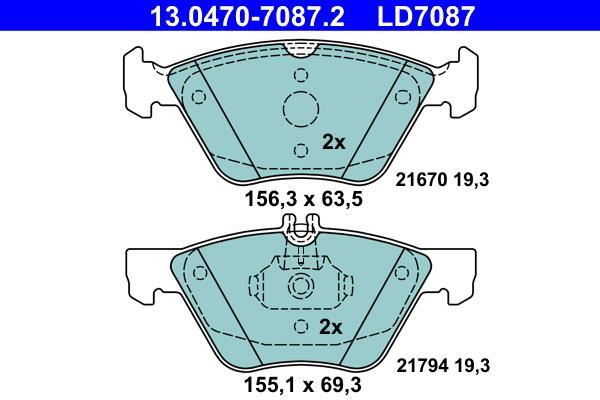 Jeu de 4 plaquettes de frein ATE ref. 13.0470-7087.2