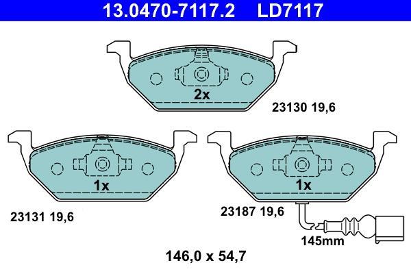 Jeu de 4 plaquettes de frein ATE ref. 13.0470-7117.2