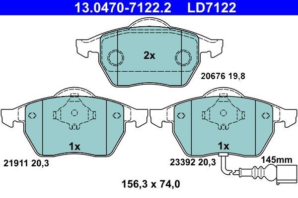 Jeu de 4 plaquettes de frein ATE ref. 13.0470-7122.2