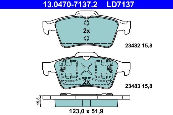 Jeu de 4 plaquettes de frein ATE ref. 13.0470-7137.2