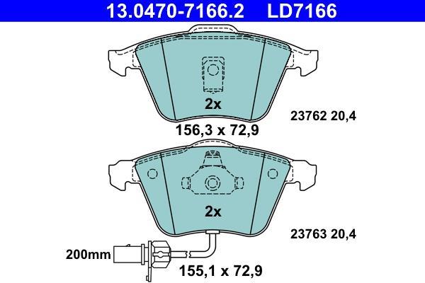 Jeu de 4 plaquettes de frein ATE ref. 13.0470-7166.2