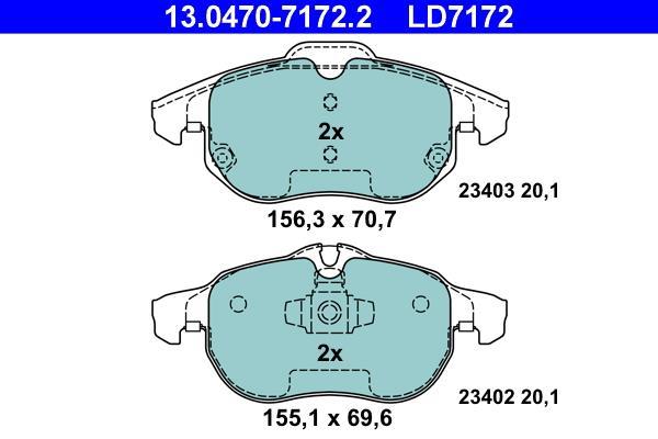 Jeu de 4 plaquettes de frein ATE ref. 13.0470-7172.2