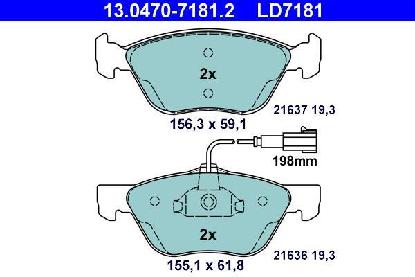 Jeu de 4 plaquettes de frein ATE ref. 13.0470-7181.2