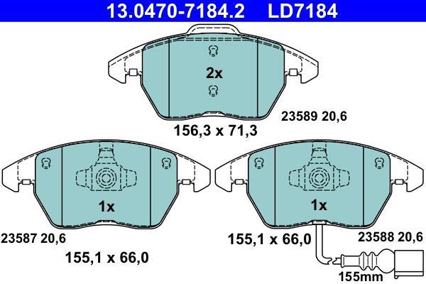 Jeu de 4 plaquettes de frein ATE ref. 13.0470-7184.2