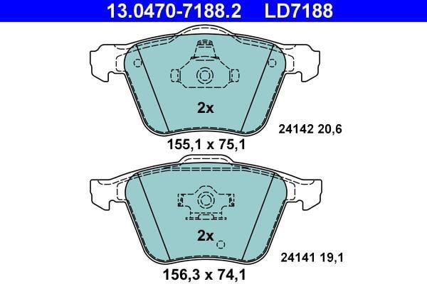 Jeu de 4 plaquettes de frein ATE ref. 13.0470-7188.2
