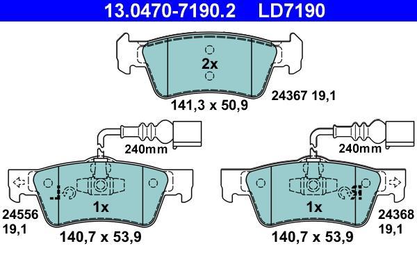 Jeu de 4 plaquettes de frein ATE ref. 13.0470-7190.2