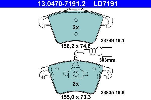 Jeu de 4 plaquettes de frein ATE ref. 13.0470-7191.2
