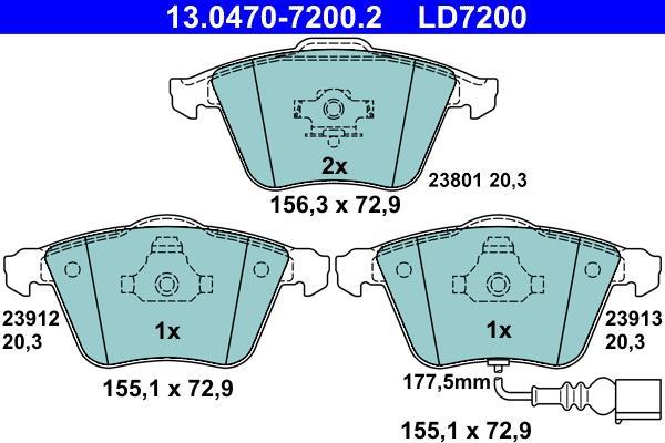 Jeu de 4 plaquettes de frein ATE 13.0470-7200.2