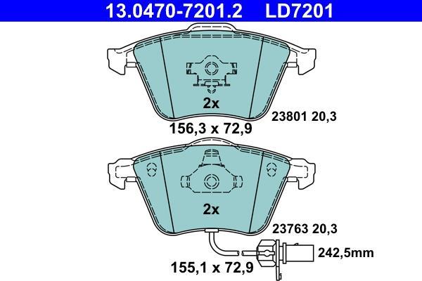 Jeu de 4 plaquettes de frein ATE ref. 13.0470-7201.2