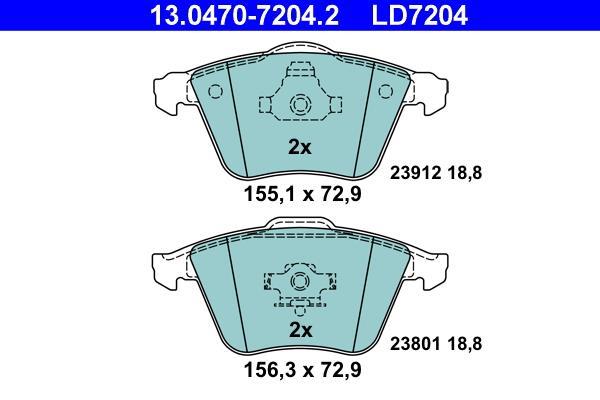Jeu de 4 plaquettes de frein ATE ref. 13.0470-7204.2