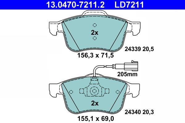 Jeu de 4 plaquettes de frein ATE ref. 13.0470-7211.2