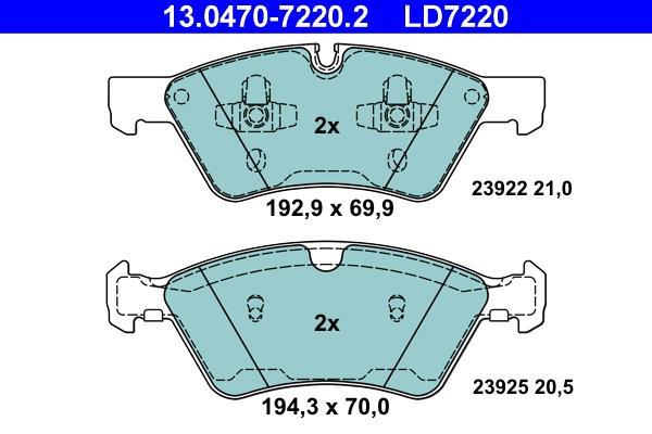 Jeu de 4 plaquettes de frein ATE ref. 13.0470-7220.2