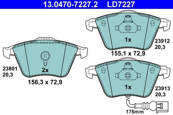 Jeu de 4 plaquettes de frein ATE ref. 13.0470-7227.2