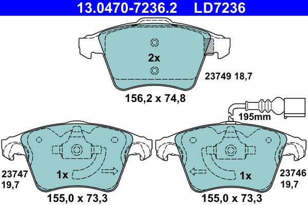 Jeu de 4 plaquettes de frein ATE ref. 13.0470-7236.2
