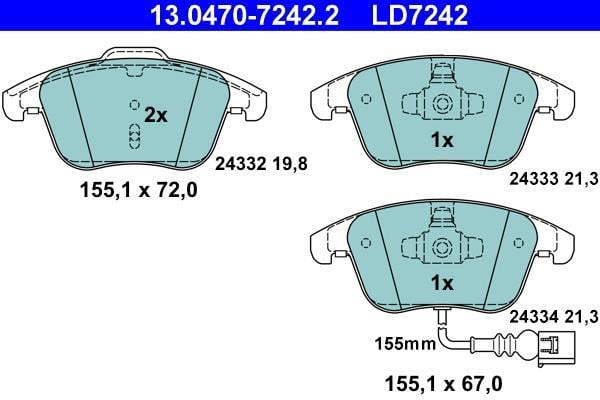 Jeu de 4 plaquettes de frein ATE ref. 13.0470-7242.2
