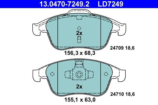 Jeu de 4 plaquettes de frein ATE ref. 13.0470-7249.2