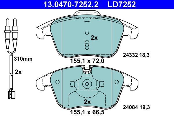 Jeu de 4 plaquettes de frein ATE ref. 13.0470-7252.2