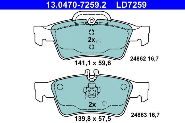 Jeu de 4 plaquettes de frein ATE 13.0470-7259.2