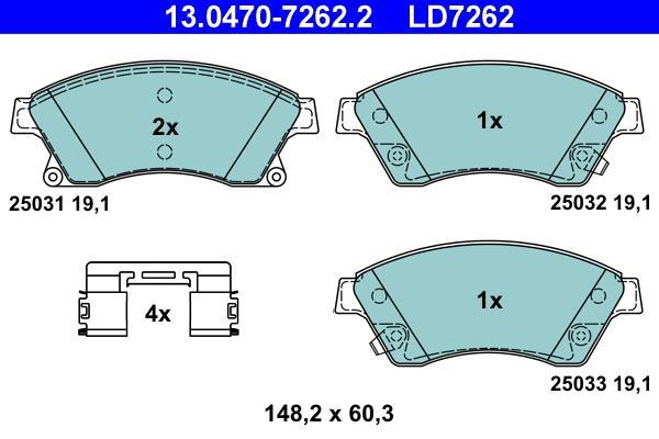 Jeu de 4 plaquettes de frein ATE ref. 13.0470-7262.2