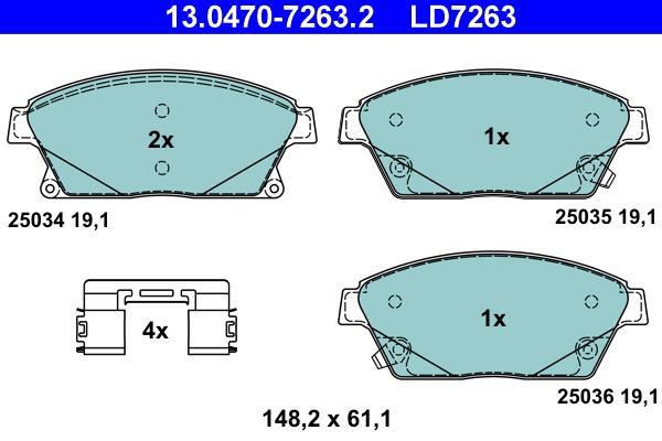 Jeu de 4 plaquettes de frein ATE ref. 13.0470-7263.2