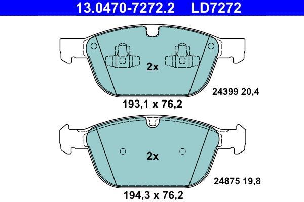 Jeu de 4 plaquettes de frein ATE ref. 13.0470-7272.2