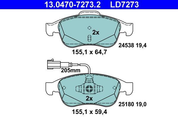 Jeu de 4 plaquettes de frein ATE ref. 13.0470-7273.2
