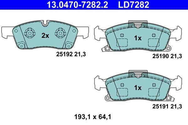 Jeu de 4 plaquettes de frein ATE ref. 13.0470-7282.2
