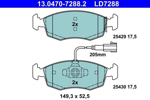 Jeu de 4 plaquettes de frein ATE ref. 13.0470-7288.2