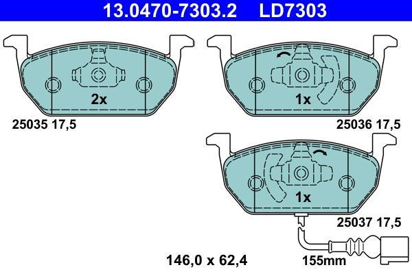 Jeu de 4 plaquettes de frein ATE ref. 13.0470-7303.2