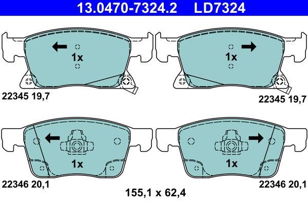 Jeu de 4 plaquettes de frein ATE ref. 13.0470-7324.2
