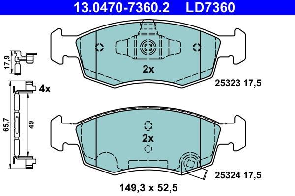 Jeu de 4 plaquettes de frein ATE ref. 13.0470-7360.2