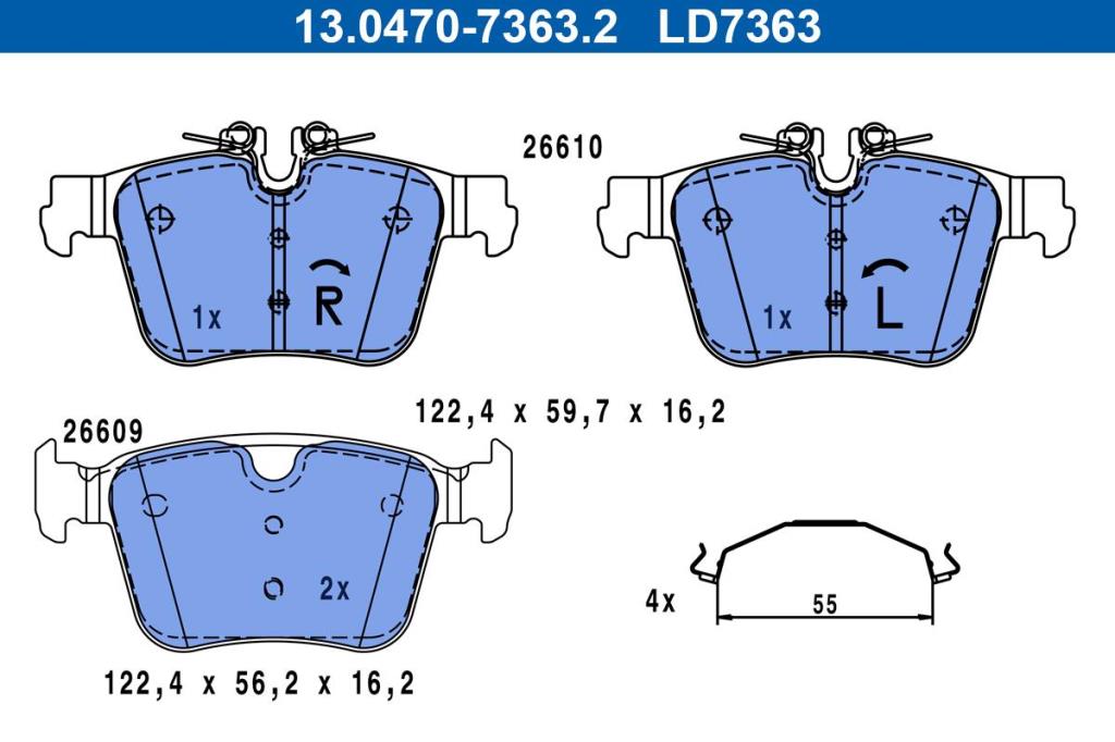 Jeu de 4 plaquettes de frein ATE ref. 13.0470-7363.2