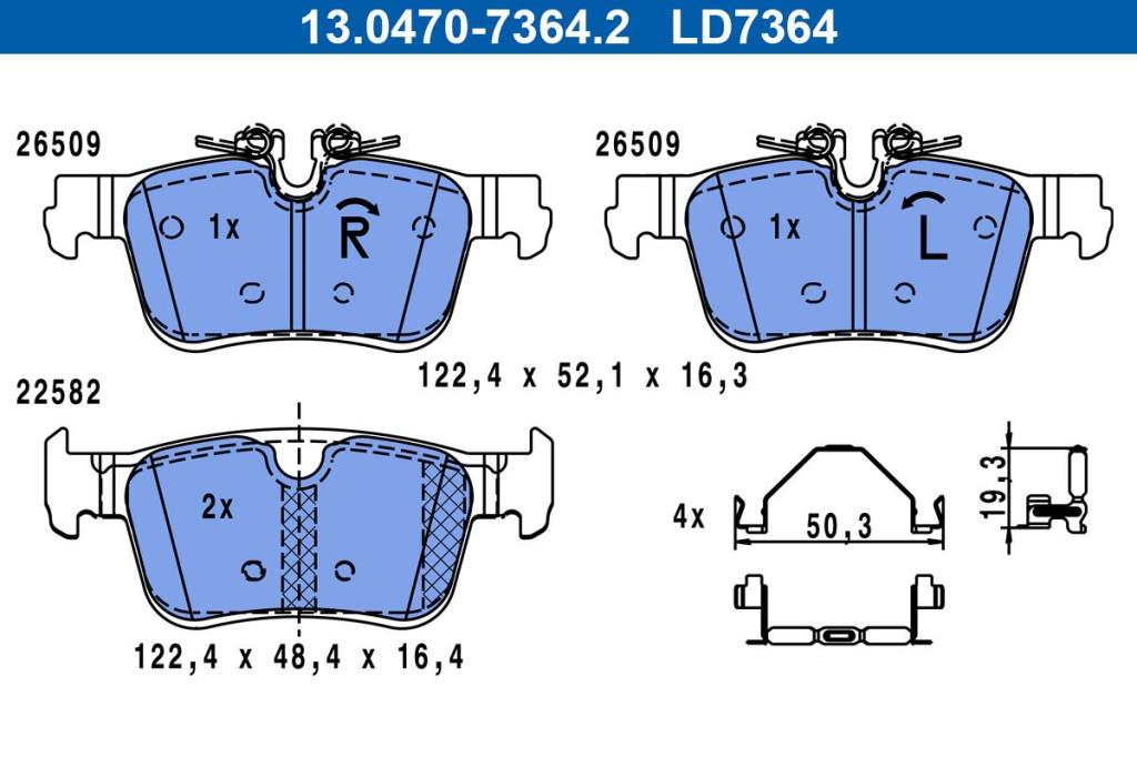 Jeu de 4 plaquettes de frein ATE ref. 13.0470-7364.2