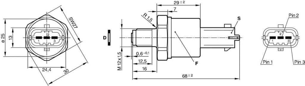 Capteur, pression de carburant BOSCH ref. 0 281 002 398