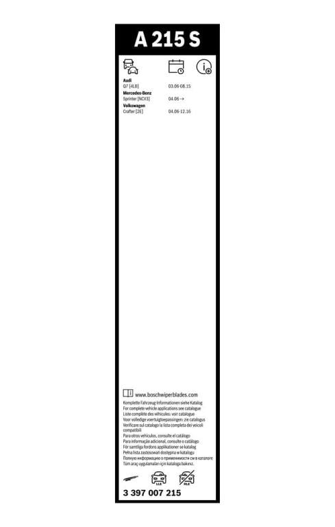 Balai d'essuie-glace (Essuie glace) BOSCH A 215 S - ref. 3 397 007 215