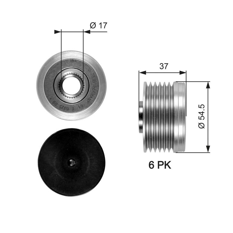 Poulie roue libre, alternateur (Poulie débrayable d'alternateur) GATES ref. OAP7034