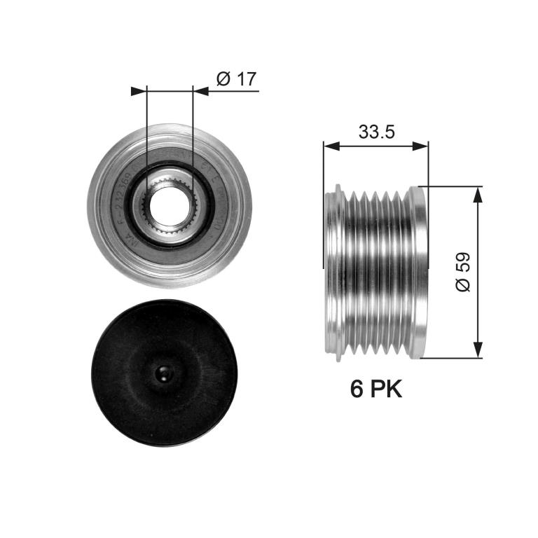 Poulie roue libre, alternateur (Poulie débrayable d'alternateur) GATES ref. OAP7080