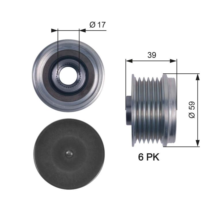Poulie roue libre, alternateur (Poulie débrayable d'alternateur) GATES ref. OAP7113