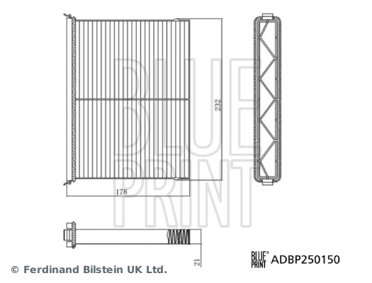 Filtre d'habitacle (Filtre à pollen) Blue Print  ref. ADBP250150