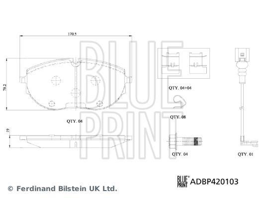 Jeu de 4 plaquettes de frein Blue Print ref. ADBP420103