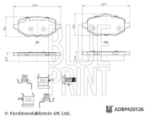 Jogo de 4 pastilhas de travão Blue Print ref. ADBP420126