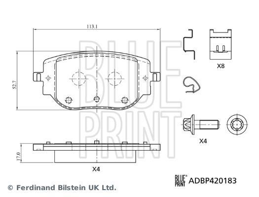 Jogo de 4 pastilhas de travão Blue Print ref. ADBP420183